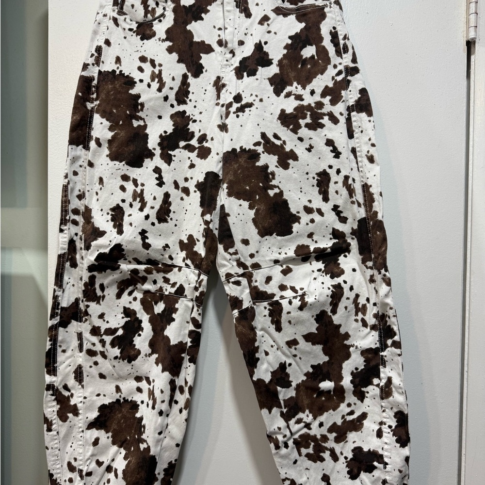 Trendy Black and White Cow Print Trousers